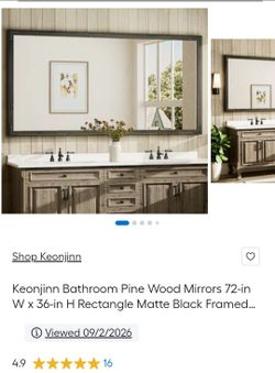 Keonjinn 72x36 Matte Black Framed Bathroom Mirror