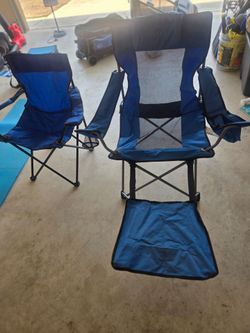 Blue Folding Camp Chairs with Footrest