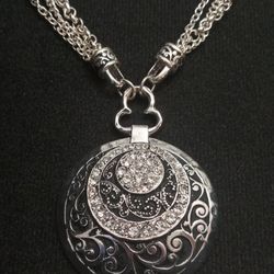 Brighton Black Enamel And Crystal Pendant Necklace Earrings Set