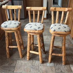 Log style Upholstered Swiveling Bar Stools