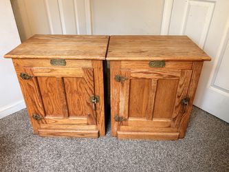 Antique Surewood Oak Cabinet Ice Box Night Stand Pair OBO