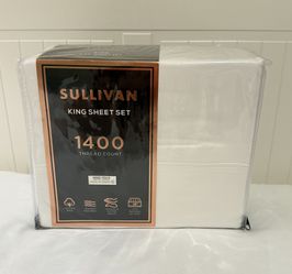 Sullivan 4 Pc King Sheet Set Luxury 1400 Thread Count  - White Color