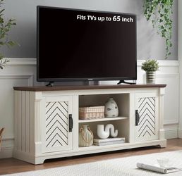 TV Stand for 65+ Inch TV, 25" Tall Entertainment Center with Barn Door, Rustic TV Stands for Bedroom with Adjustable Shelf, Wooden TV Consoles for Liv