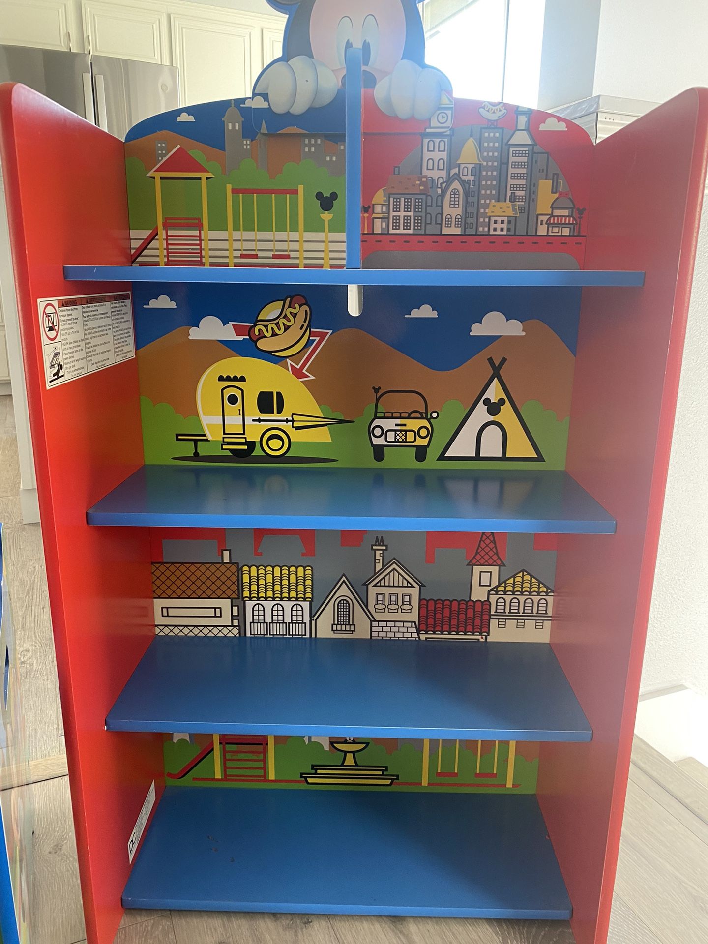 Disney Mickey Mouse Wooden Playhouse 4-Shelf Bookcase for Kids 