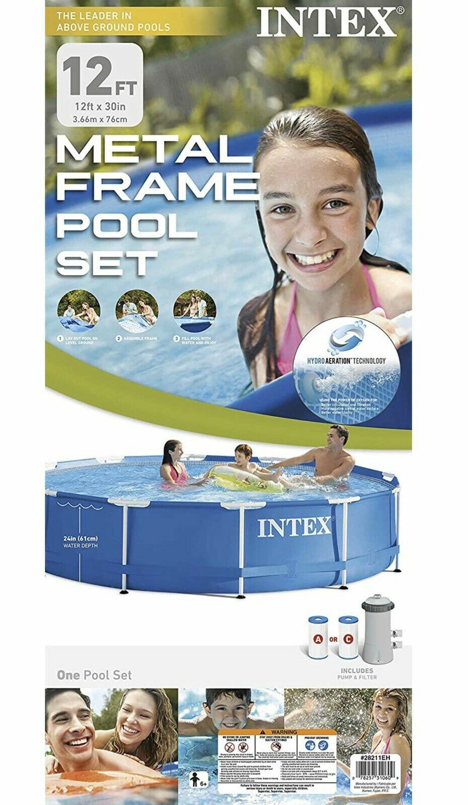 Intex 12ft Pool!Metal Frame Above Ground Pool with Filter Pump NEW