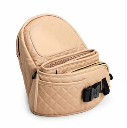 Quilted Beige Backpack with Gold Zippers