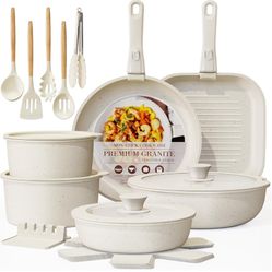 Astercook Pots and Pans Non Stick Ceramic Cookware Set Detachable Handle, RV Stackable Kitchen Cooking Set Removable Handles, Oven Safe, Induct