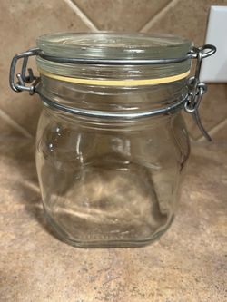 Italian “Fido Bormioli Rocco Glass Jar w/Hinged Bale Lid, Seal & Swing Top