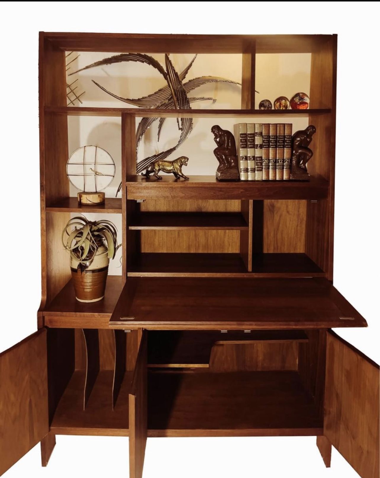 Mid Century Modern Wooden Hutch Wall Unit