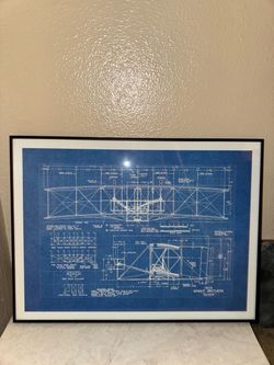 framed 1903 Wright Brothers Flyer blueprint poster with black frame