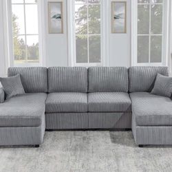 3-Piece Sectional Set- RAF/LAF Chaise + Armless Loveseat (Armless Chair x 2) + Throw Pillows x 2 - Fog 