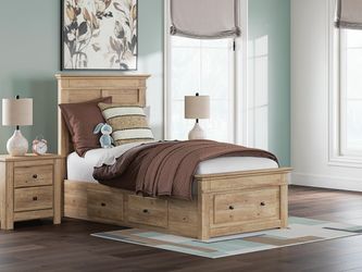 Fenderport Tan Twin Panel Storage Bed with Storage Footboard and 2 Under Bed Storage Units
