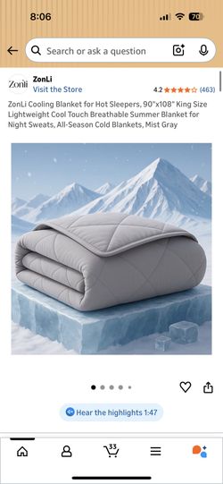 New ZonLi Light BlueCooling Blanket for Hot Sleepers, 90"x108" King Size