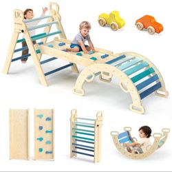 Triangle Set 8in1 Foldable Toddler Climbing Toys Indoor Wooden Montessori Climbing Set with Arch & Ramp & Ladder Baby Climber Indoor Jungle Gyms for T