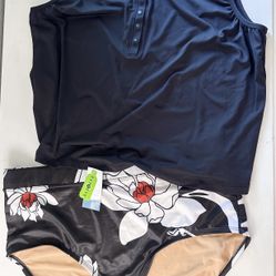 NEW Lane Bryant Swimsuit Set sz 18 20 Swim Shirt Tank Top Floral Bottoms NWT Plus Size Swim Two Pc