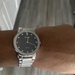 Citizen Men’s Diamond Accent Silver Stainless Steel Bracelet Watch 