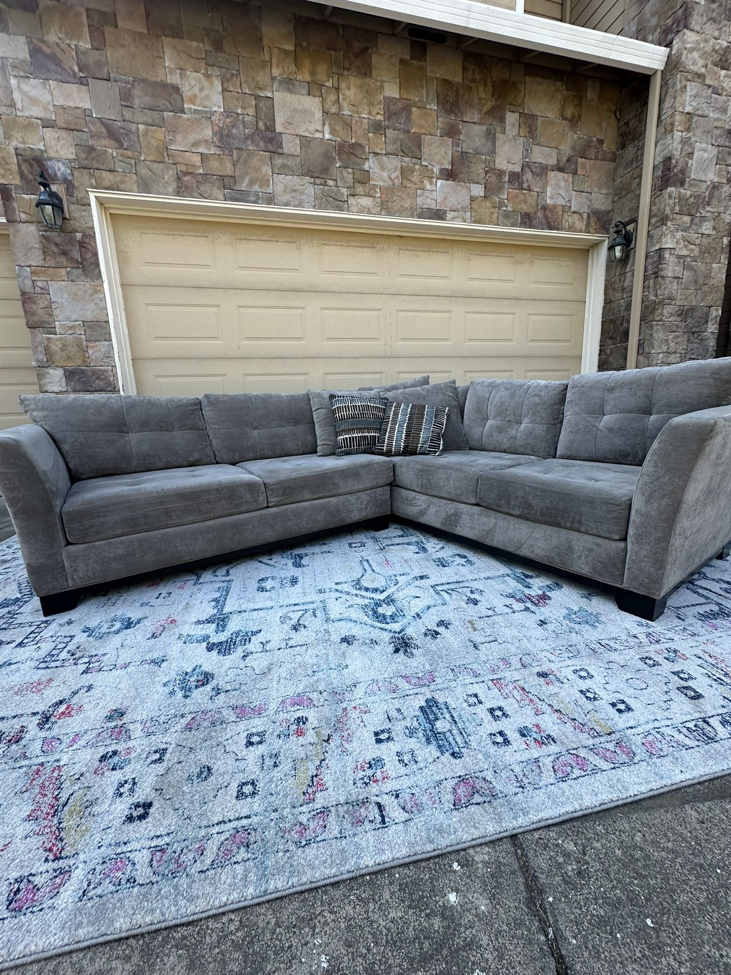 Plush Gray Sectional Sofa with Pillows-great condition