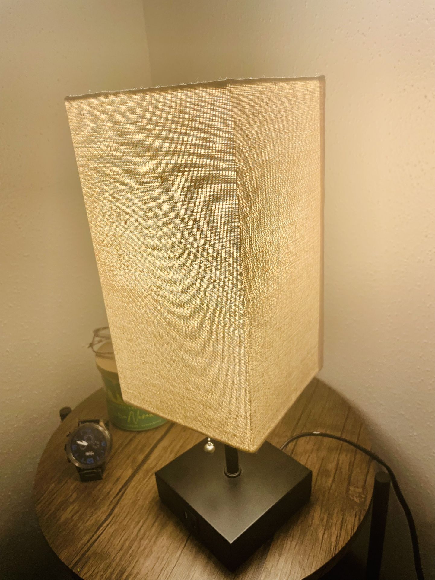 Bedside Table Lamp, Pull Chain Table Lamp with USB C+A Charging Ports