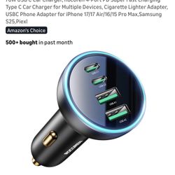 70W USB C Car Charger, Rocoren 4-Port PD Super Fast Charging Type C Car Charger for Multiple Devices, Cigarette Lighter Adapter, USBC Phone Adapter fo