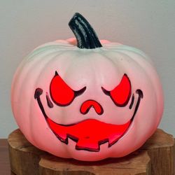 Light Up Mean White White Pumpkin Blow Mold Halloween Decor