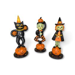 Johanna Parker Halloween Black Cat Frankenstein And Witch Figurines Set HTF RARE