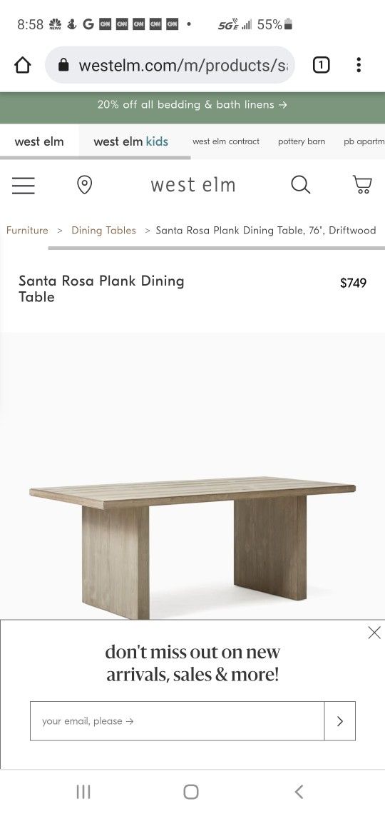 Westelm Santa Rosa plank dining table 76" driftwood Gray