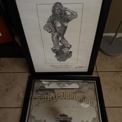 Vintage Harley Davidson Bar Mirror & Poster