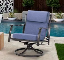Outdoor High Back Chair Cushion with Adjustable Buckles and Ties - Dark Blue - OPEN , NEVER USED (4)