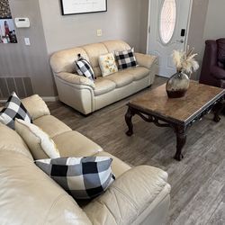 Leather sofa set with coffee table