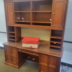 Vintage Computer Desk, Solid Wood And Glass Cover.