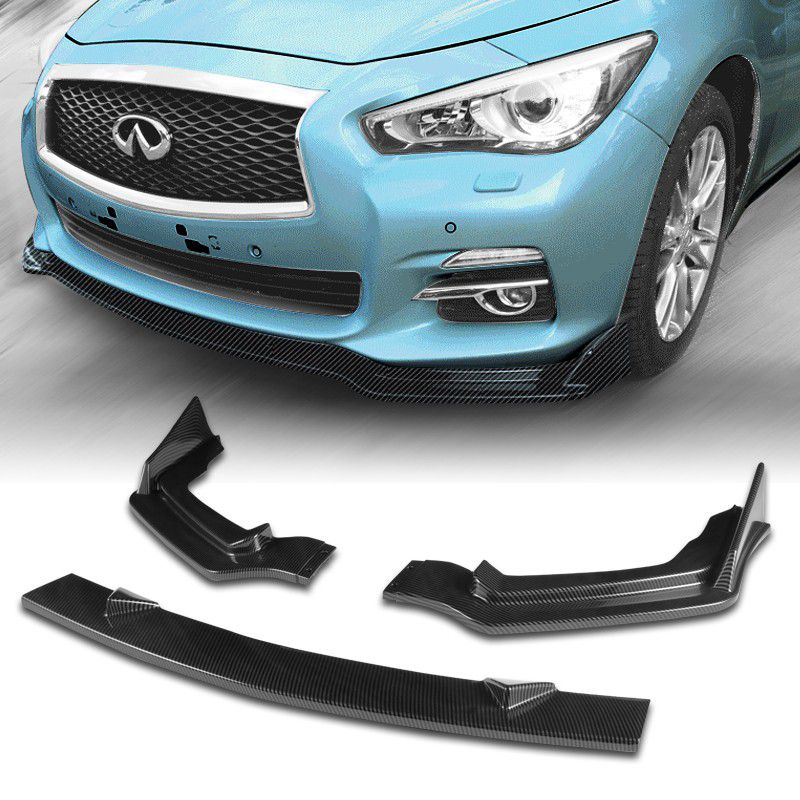 For 2014-2017 Infiniti Q50 Sport Painted Carbon Fiber Front Bumper Body Kit Lip 3PCS -(2-PU-630-PCF