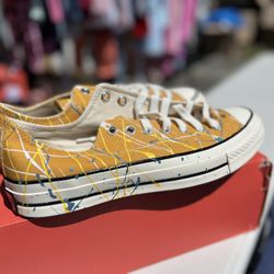 Converse Gold Sunflower Splatter Paint. Men’s Size 9, Women’s Size 11.