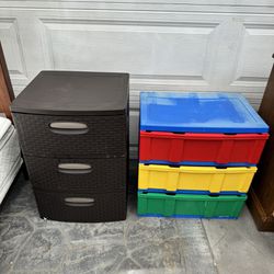 2 large brown & multi-color plastic Sterilite 3 -drawer storage container dresser $25 ea 