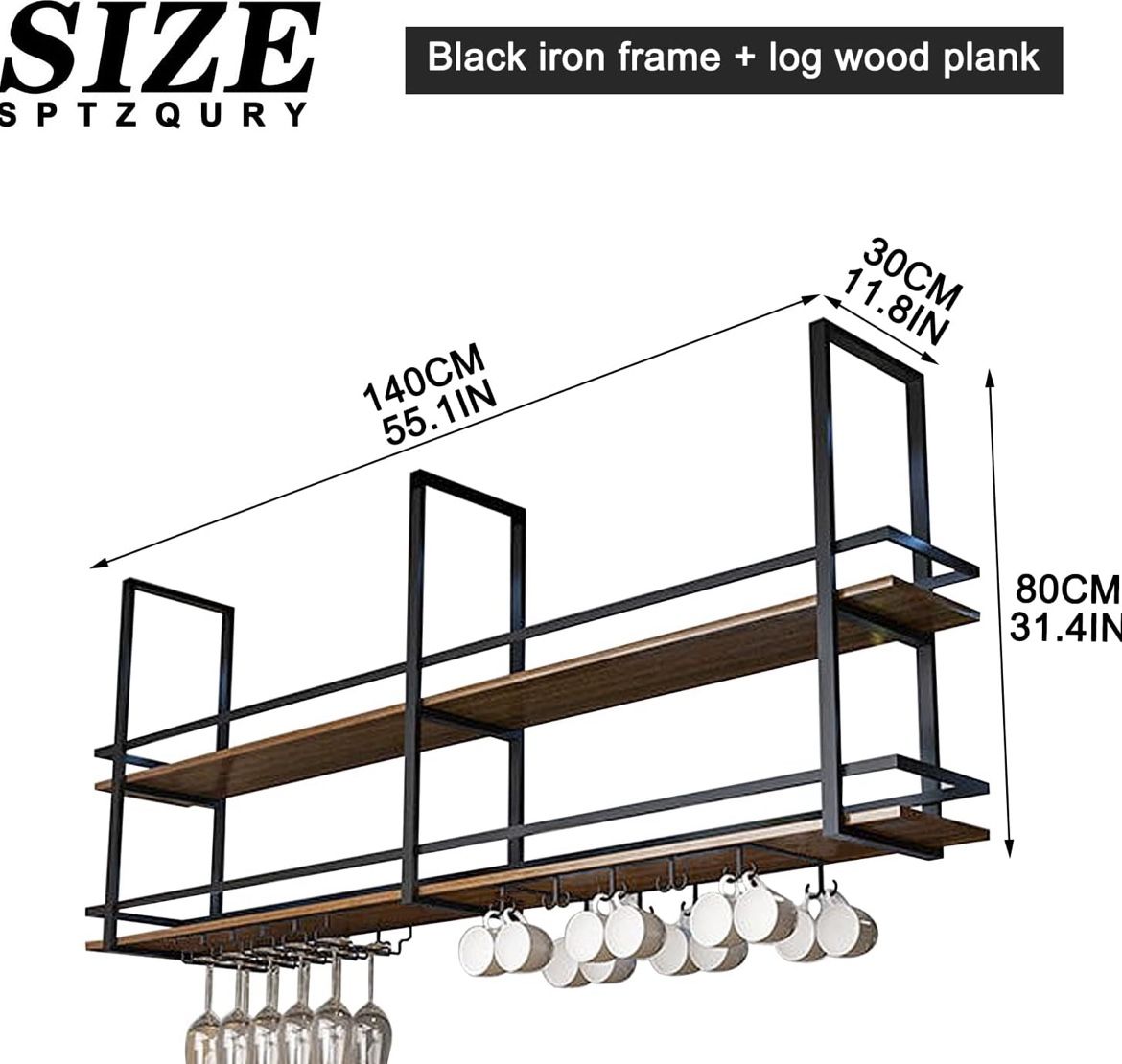 Brand NEW Ceiling Wine Glass Rack - 55.1in Hanging Wine Rack with Glass Holder and Shelf, 2 Layer 🔥DEAL🔥