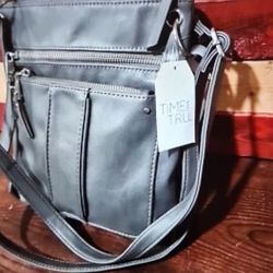 Time And Tru Cute Grey Crossbody Bag Multicolored Pockets 