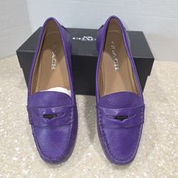 Coach Penny Pebble Grain Leather Loafers Purple Q8785 Women's size 6.5 NWB