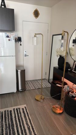 Modern Gold Floor Lamp with Clear Glass Shade – 66.5” Tall