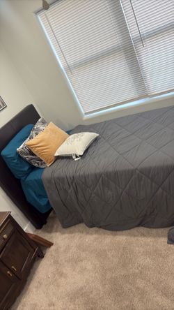 Twin Bed Frame with Padded Headboard & Nightstand
