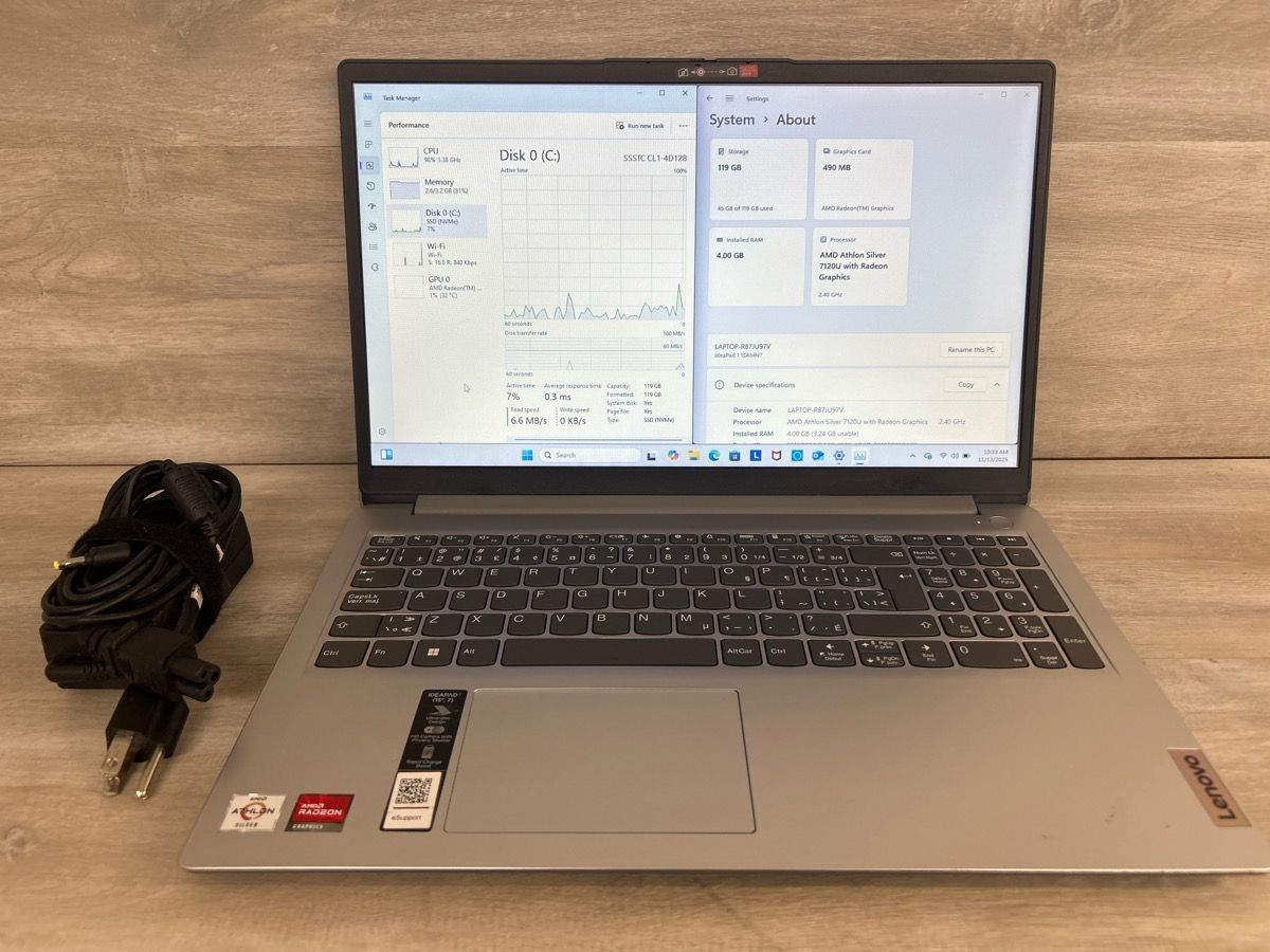 Laptop Lenovo IdeaPad 1 15.6" HD – Athlon Silver 7120U 4GB 128GB (2023) (PO1022117)