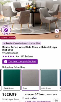 Brand new set of 6 velvet dining chairs