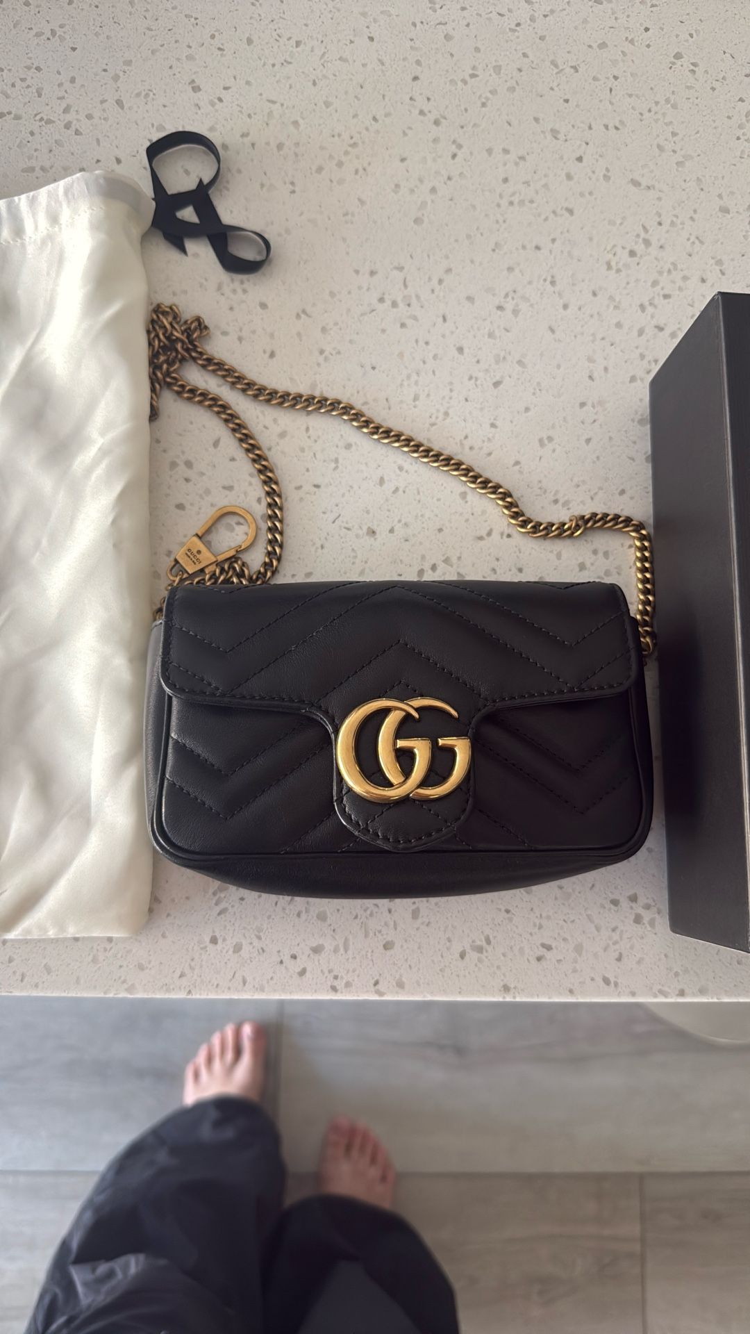 Authentic Gucci GG Marmont Mini – Black Leather w/ Gold Chain (Excellent Condition) – $850 OBO