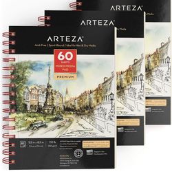 Arteza Mixed Media Pad | 5.5 x 8.5 | 60 Sheets - Pack of 3