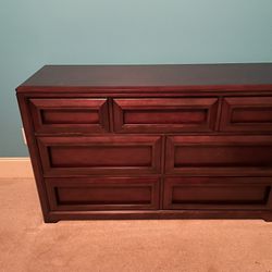 Solid Wood Walnut Double Dresser With Matching Nightstands(2)