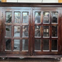 Wooden Cabinet with Glass Doors – Solid & Rustic