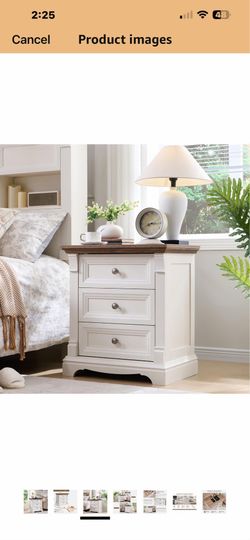 T4TREAM Farmhouse 26" Tall Nightstand with Charging Station, 23.6" End Table with 3 Drawers Storage, Wood Side Table w/Roman Column, Bedside Cabinet f