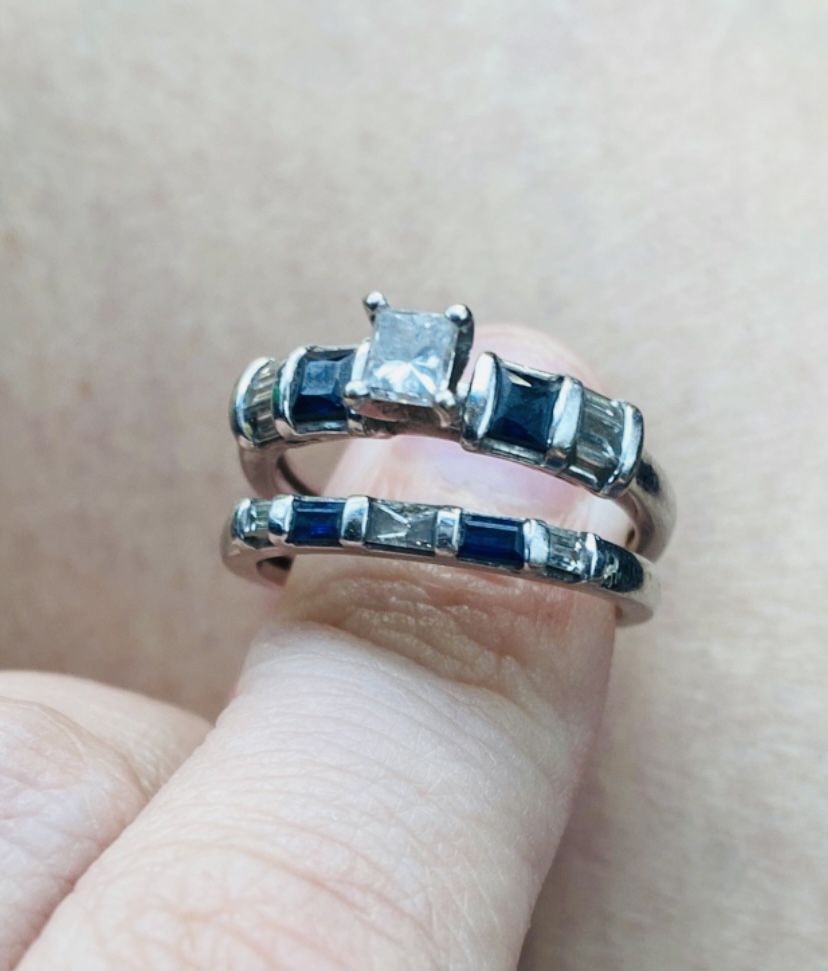 Beautiful Diamond White Gold And Sapphire Wedding Ring Set