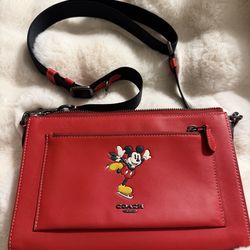 Coach x Disney Mickey Mouse Red Leather Crossbody