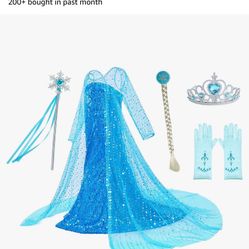 Luxury Princess Dress Costumes with Shining Long Cape Girls Birthday Party