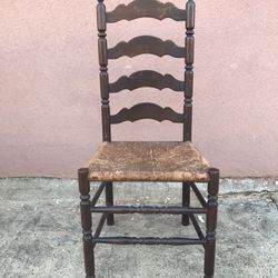 Vintage Ladder Back Wooden Chair Woven Cane Seat