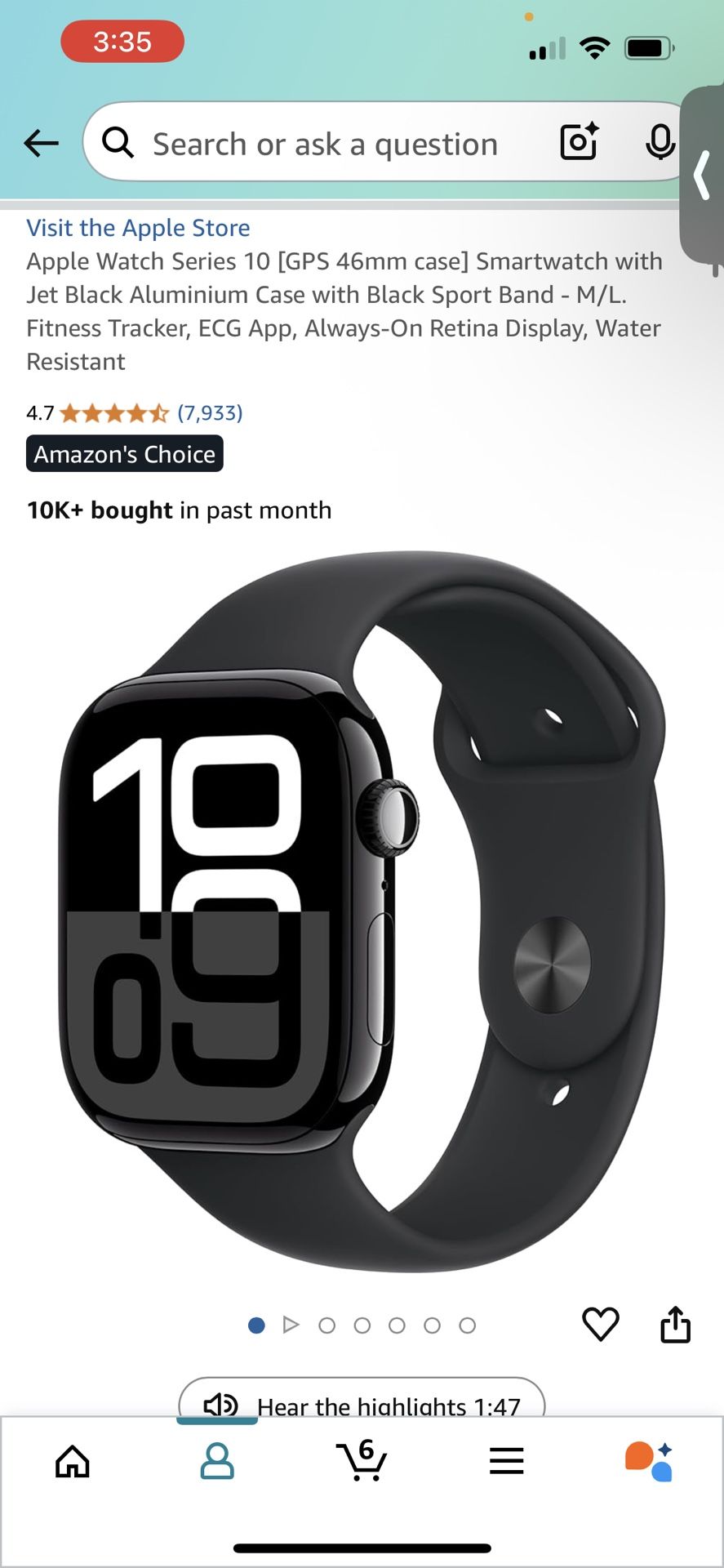 Apple Watch Series 10 Black Sports Band M/L